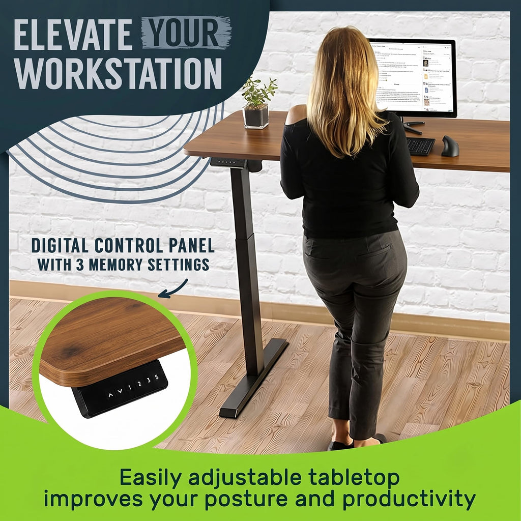 Electric Standing Desk Frame 60 x 24 Inch Tabletop - Motorized Workstation Two Leg Stand Up Desk with Memory Settings