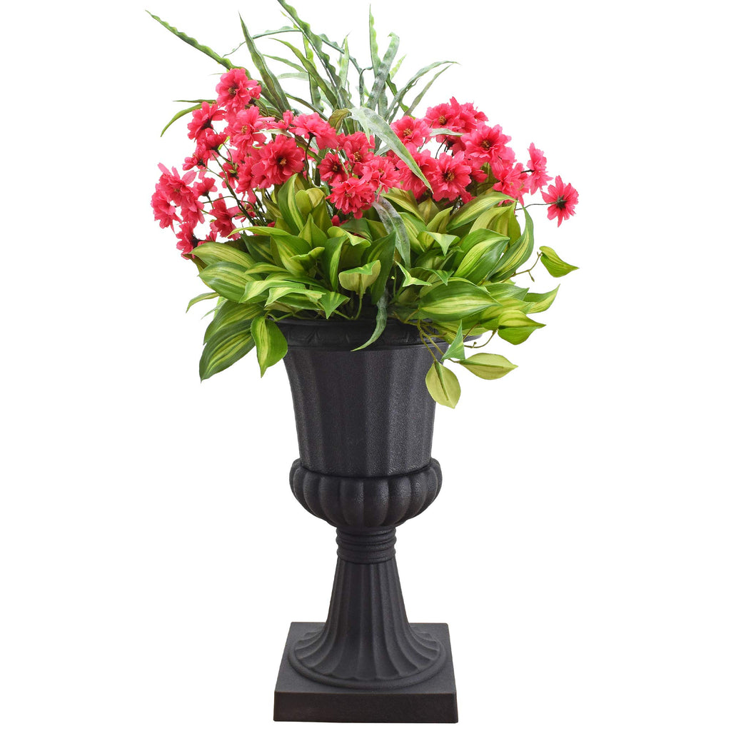 Plastic Garden Pedestal Urn, Set of 2 Classic Decorative Garden Pot Planter for Indoor and Outdoor Plants, 10" x 17"