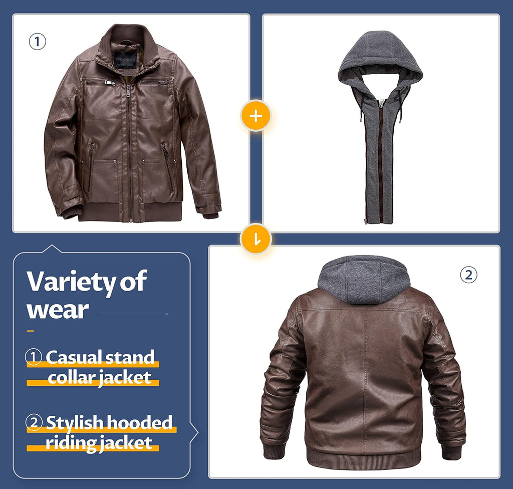 Boy's Faux Leather Jacket Windproof Warm Winter Coat Kids Bomber Outerwear Waterproof PU Motorcycle Jacket