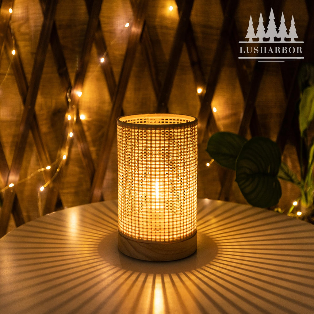 Rattan Lamp, Battery Operated Table Lamp with Timer Boho