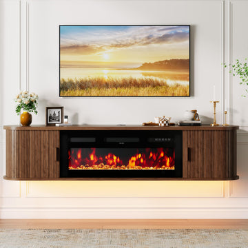 70" Floating TV Stand with Electric Fireplace, Wall Mounted Fireplace TV Stand, Entertainment Center with Storage