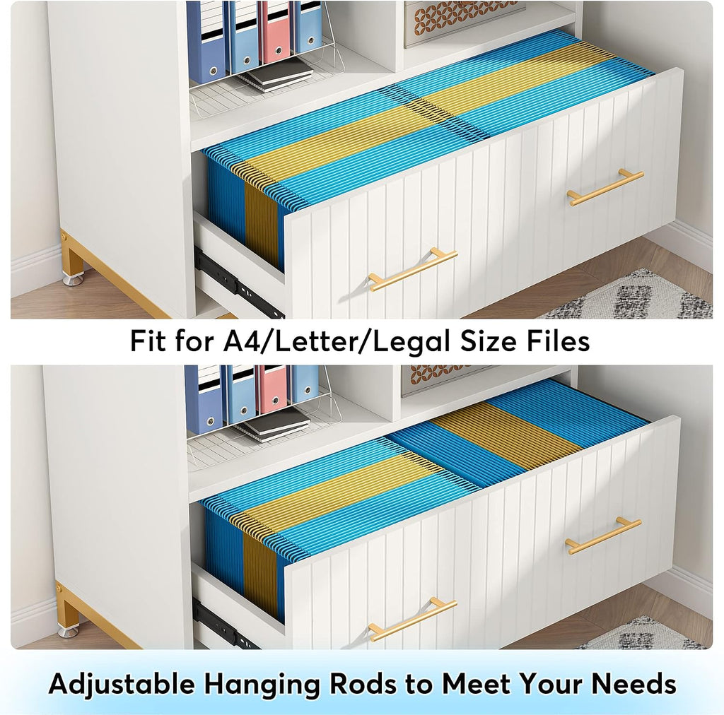 Lateral File Cabinet with Drawer, White Filing Cabinet for Letter/Legal/A4 Size Files, 35.4" Modern Wood File Storage