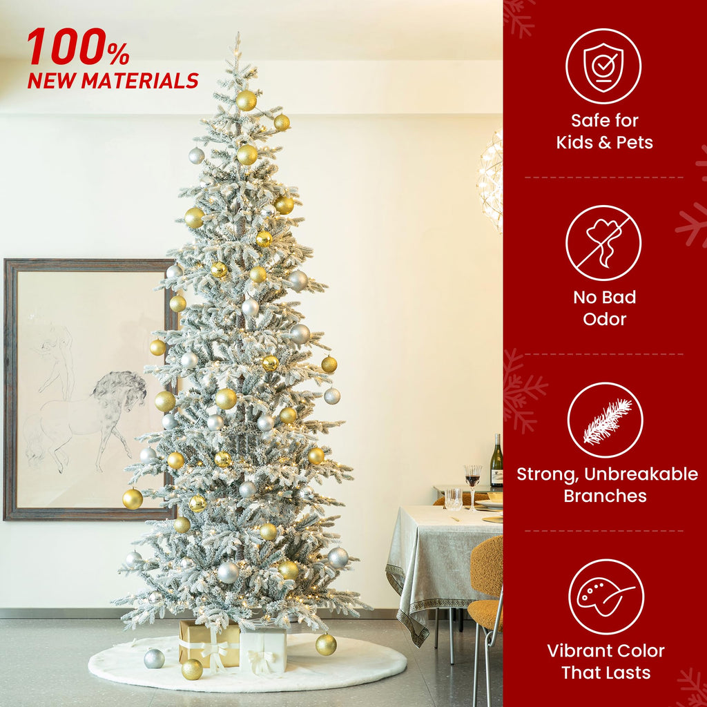 10ft Prelit Christmas Tree, Artificial Flocked Christmas Tree with 2335 PE&PVC Branch Tips, Deluxe Majestic Frostfall
