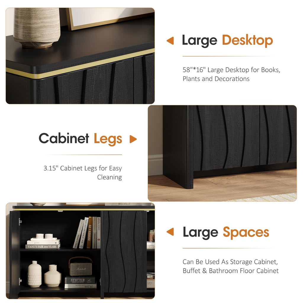 Fluted Buffet Cabinet with Storage, Kitchen Coffee Wine Bar Cabinet