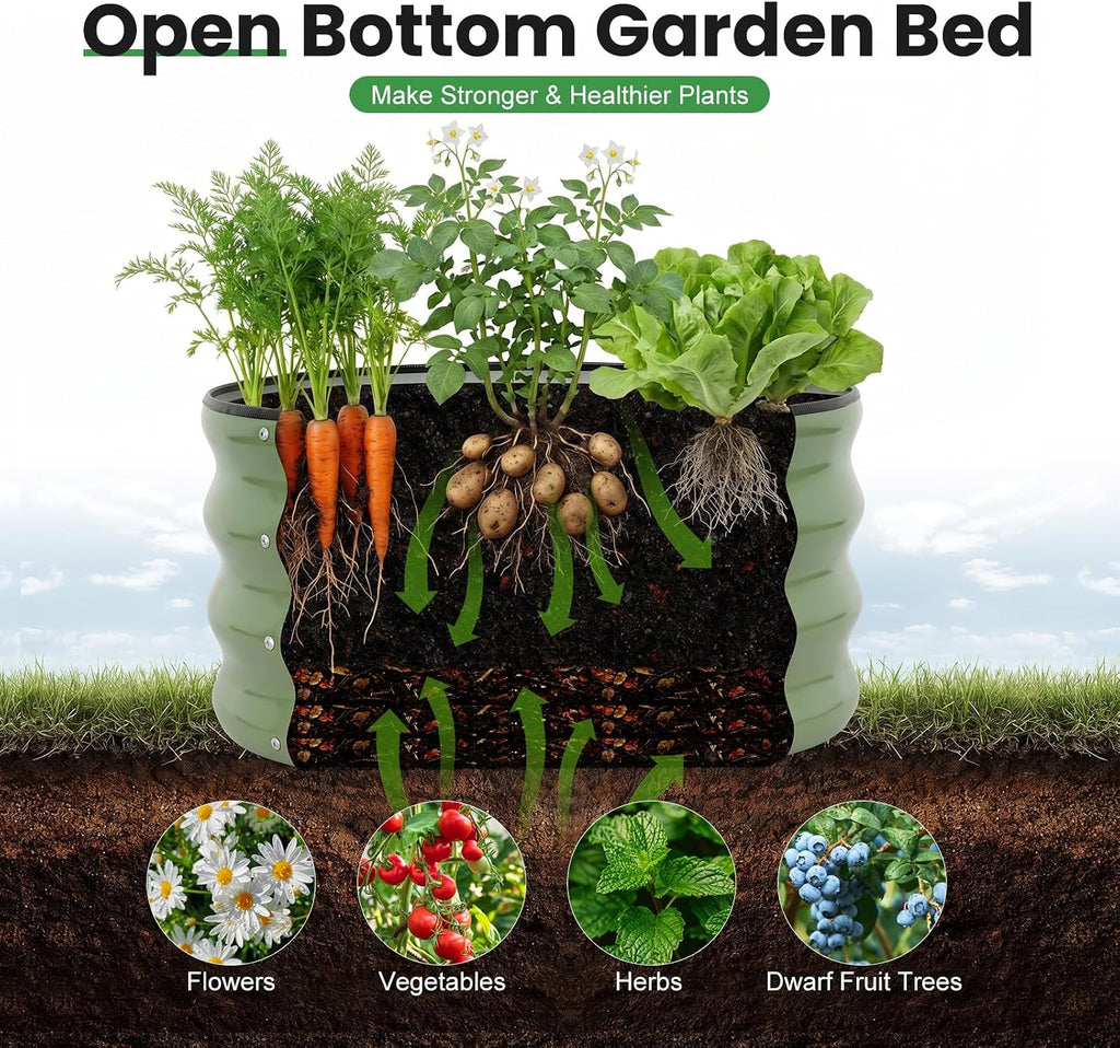 4 Pcs Round Raised Garden Bed Outdoor, 2x2x1ft, OliveGreen | Circle Garden Bed, Galvanized Raised Planter Box for