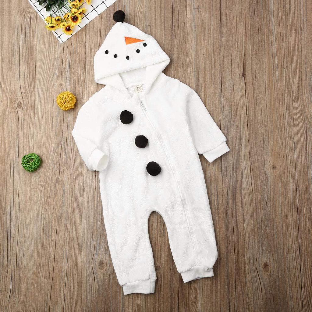 Baby Boy Girls Christmas Romper Velvet Hooded Snowman Jumpsuit Toddler Pajama Xmas Clothes (Snowman, )