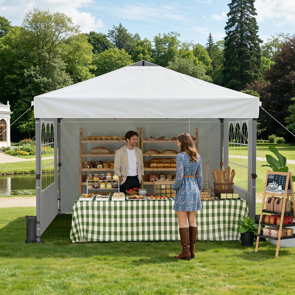 Pop Up Canopy Tent with Sidewalls, 10x10ft 10 Person Party Tent One Push Setup