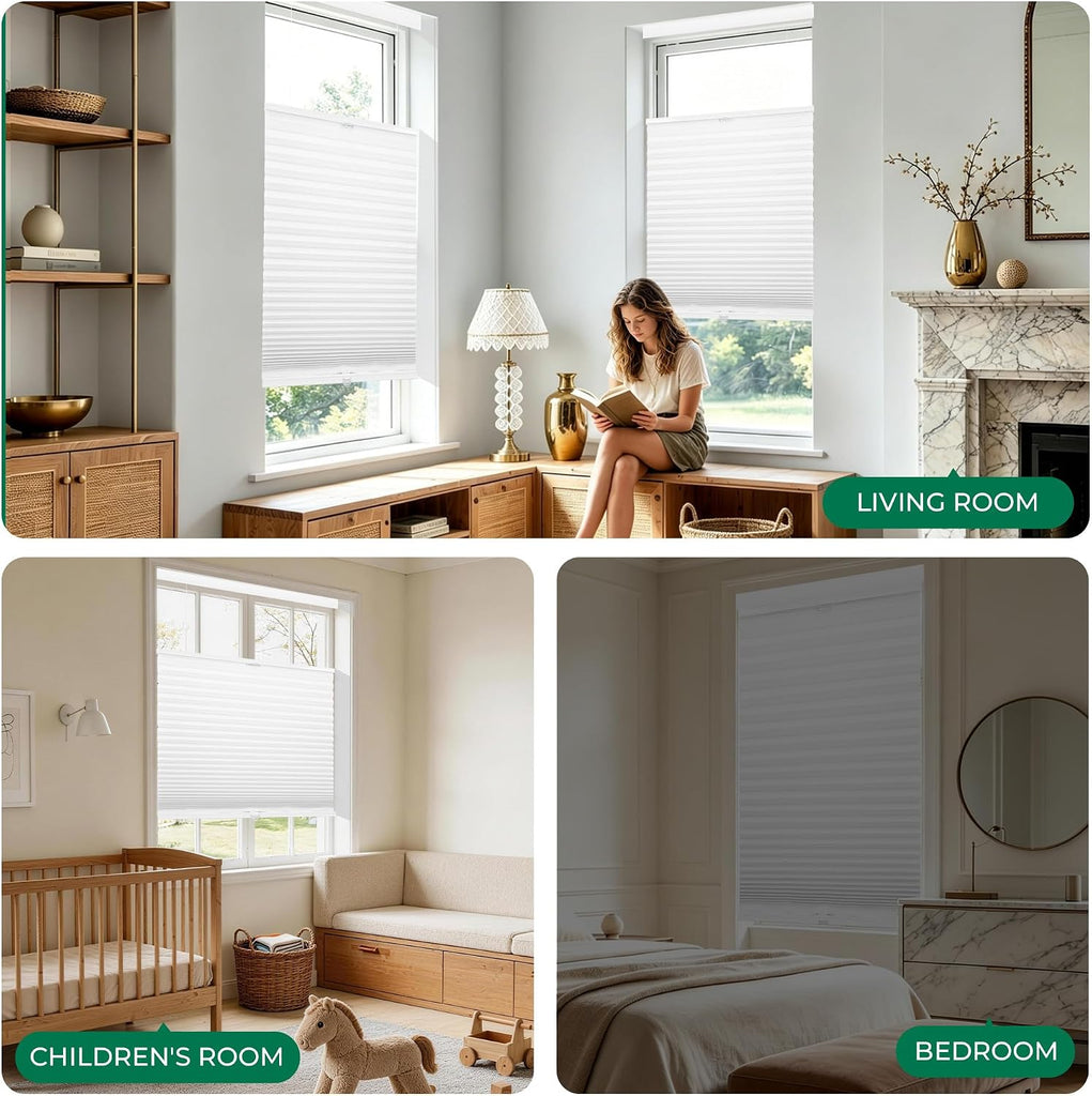 Top Down Bottom Up Cordless Cellular Shades,Thermal Insulation Honeycomb Blinds for Indoor Windows,(White,27"x64")