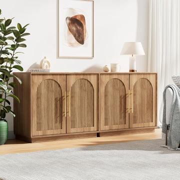 Modern Buffet Cabinet with Storage, 63"Sideboard Cabinet with Fluted Arched Doors & Adjustable Shelves, Wooden