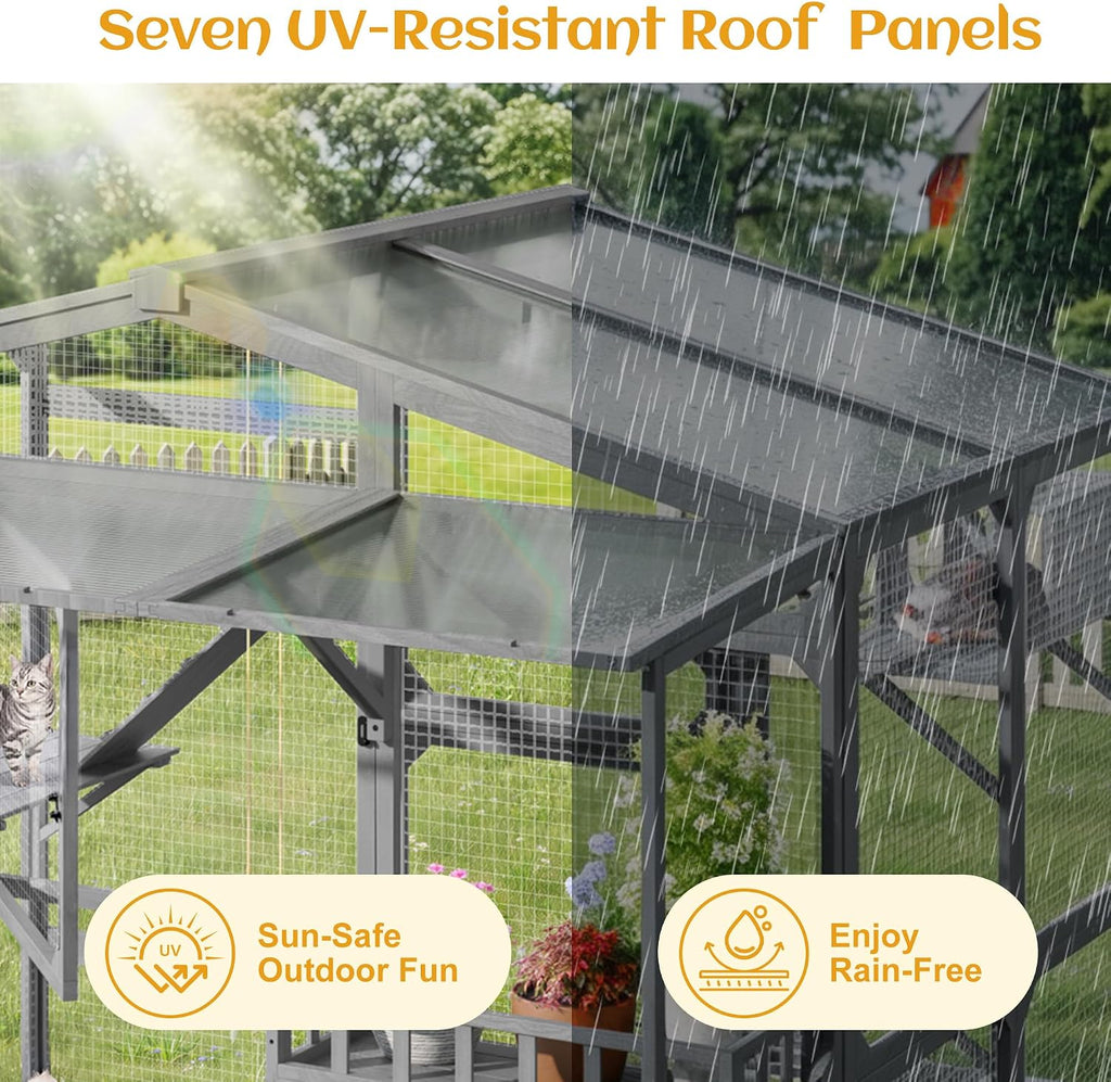 Extra Large Outdoor Catio for Multi-Cats (6-10 Cats) - Metal Cat Cage with Weatherproof Sunroof, 6 Platforms