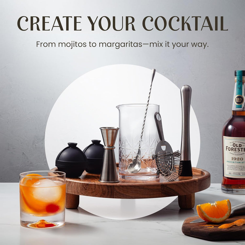 Cocktail Set - 7-Piece Bartender Kit with Mixing Glass Set, Japanese Jigger, Spoon, Muddler, and Strainer - Perfect