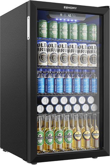 Mini Fridge 130 Can Beverage Refrigerator Cooler Glass Door for Soda Wine Beer, 
