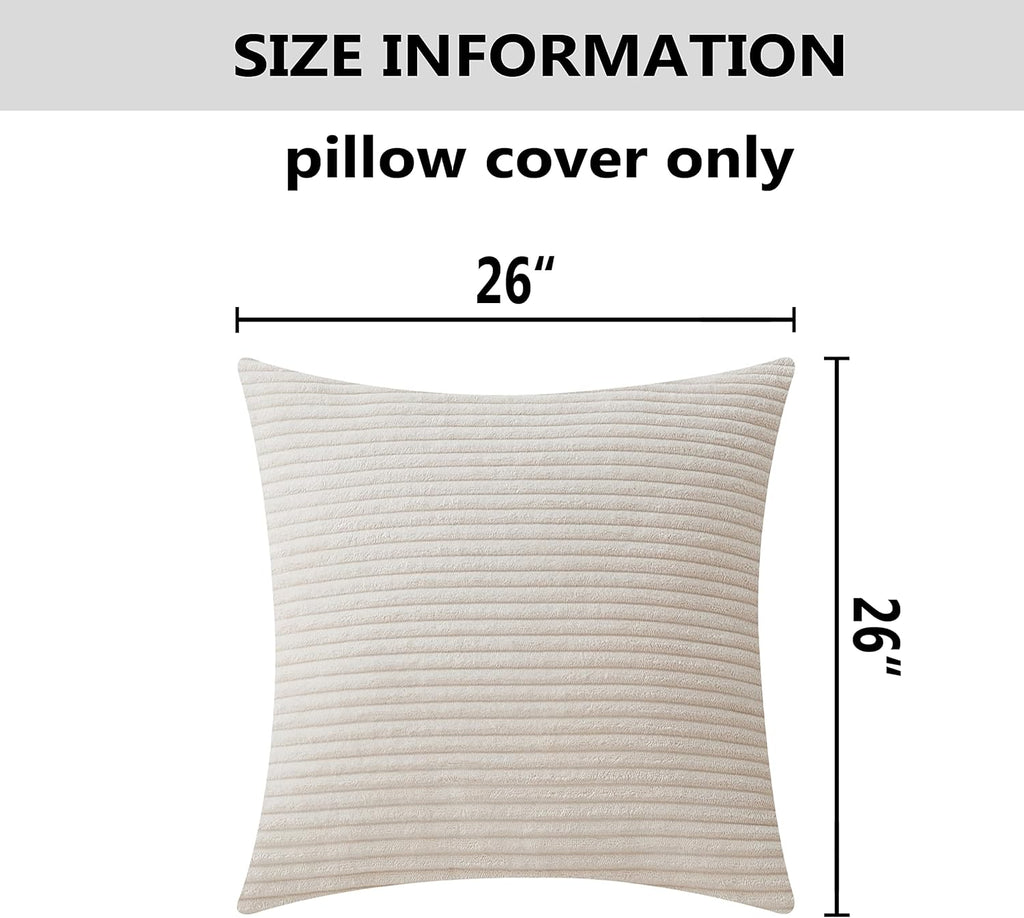 Super Soft Plush Corduroy Textured Large Euro Pillow Sham Summer Pillow Cover, Washable & Breathable, 26 x 26(66cm)