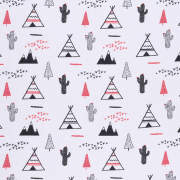 Flannel Snuggy Teepee/Cactus, Red/White Cut by The Yard