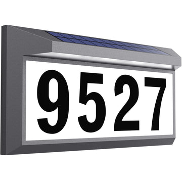 Solar Address Sign, Lighted House Numbers Outside, Gray Illuminated Plaque