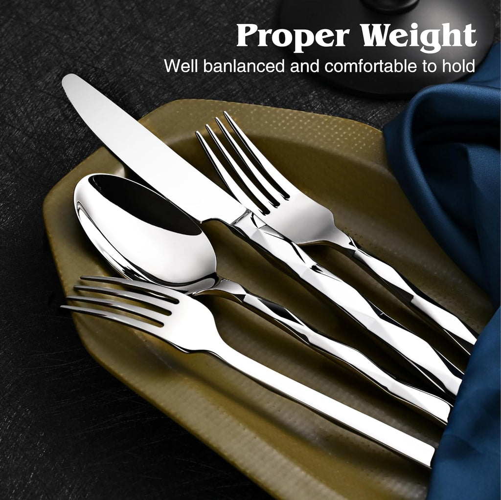 Silverware Set, Luxury 40-Piece Flatware Set for 8, 18/10 Stainless Steel Cutlery Set with Diamond Cut Pattern
