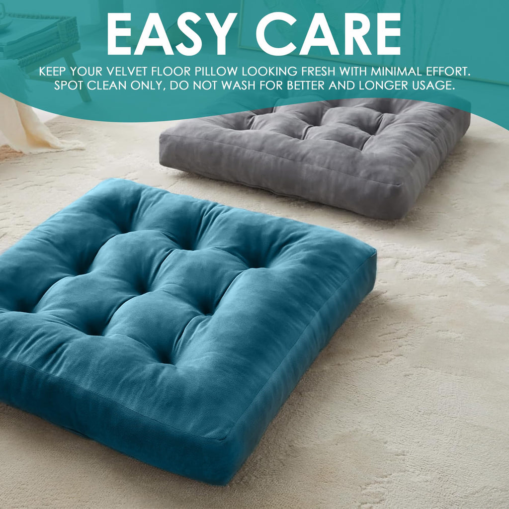 Floor Cushions - Large Square Tufted Floor Pillow, Meditation Cushion, Floor Chair Pillow for Seating & Lounging