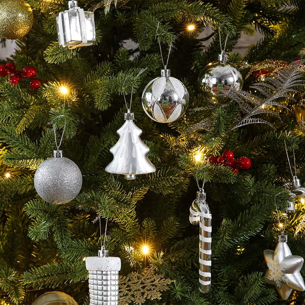 76ct Christmas Tree Ornaments Set,Silver Shatterproof Christmas Balls Decorations,Xmas Decorative Hanging