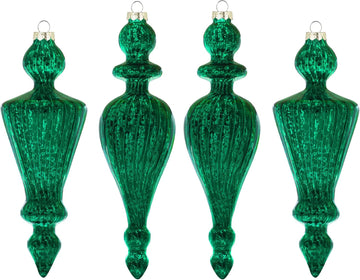 Green Mercury Glass Christmas Ornaments Set of 4 Large Hanging Christmas Icicles Finials for Xmas Tree Decoration