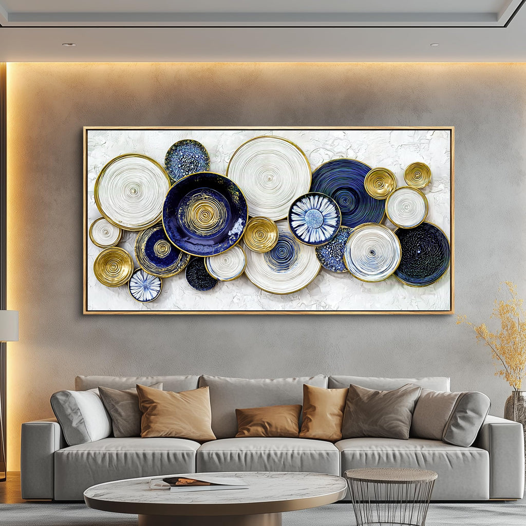 Canvas Wall Art Wall Decor Office Wall Decoration Blue Swirl Gold Trim Landscape Painting Abstract Pictures Artwork