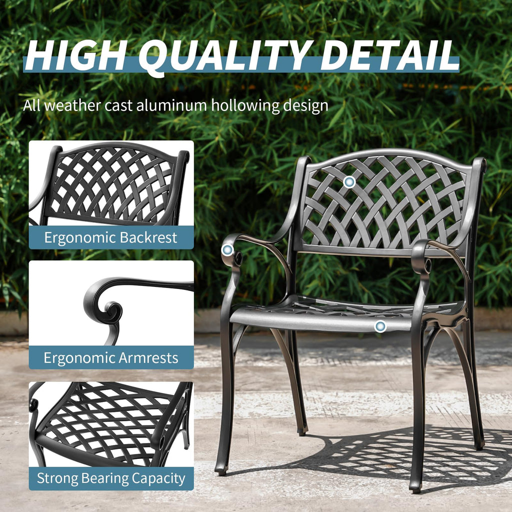 2 Piece Outdoor Cast Aluminum Dinning Chairs, Patio Bistro Chair Set with Armrests, Patio Dinning Chairs Furniture
