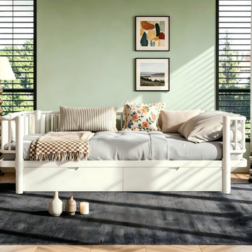 Metal Full Daybed Frame with Storage Drawers & Detachable Fence, Can be Transformed into Platform Bed, Full Size