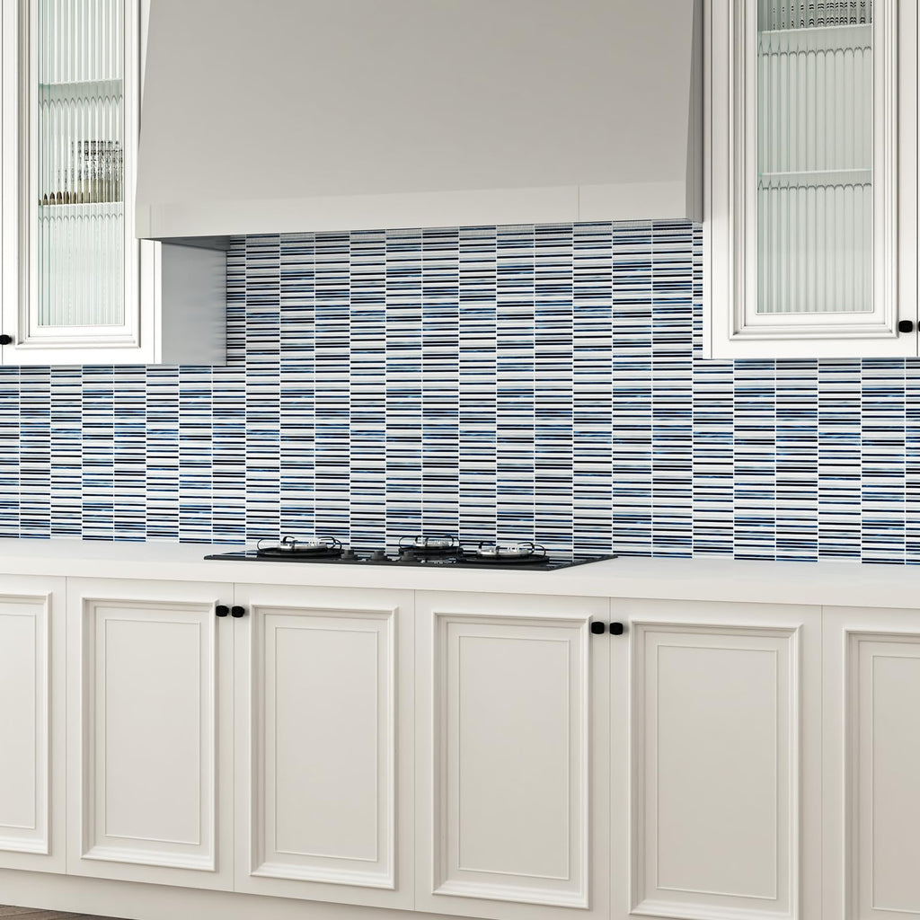 Glass Mosaic Tile Backsplash Dazzling Blue White 12 Inch