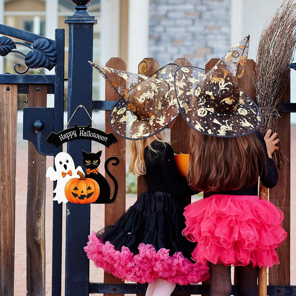 Halloween Decorations Wooden Hanging Welcome Sign for Front Door