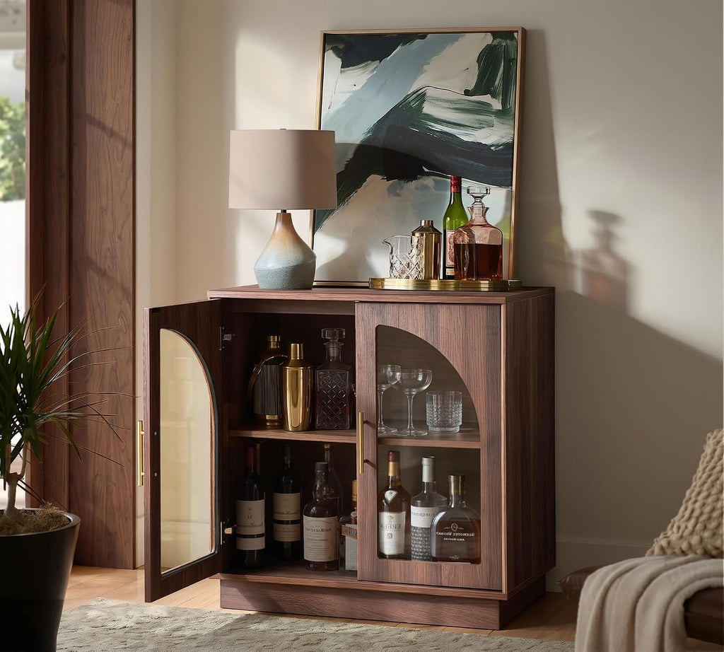 31.5" Sideboard Buffet Cabinet with Arched Glass Doors | Modern Accent Cabinet, Modular Media Console with Storage