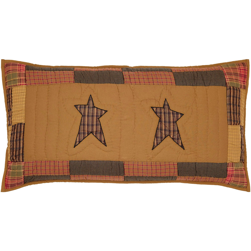 Stratton Primitive King Sham Tan Appliqued Cotton Star Hand Quilted Rectangle Bedroom Decor