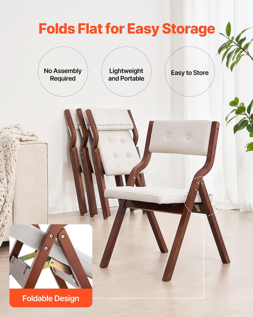Wooden Folding Chairs with Cushion, Set of 4, Portable Foldable Cushion Chair with Wooden Frame, Modern Padded Dining