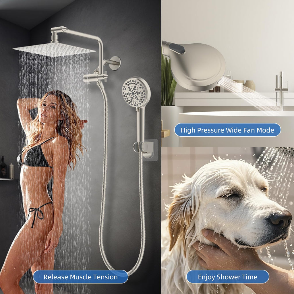 10" Metal Rainfall Shower Head with 10-Mode Handheld, Brushed Nickel
