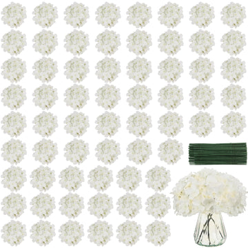 64 PCS Ivory White Artificial with Stems, Full Silk Heads for Wedding Centerpieces, Table Decor, Bridal & Baby