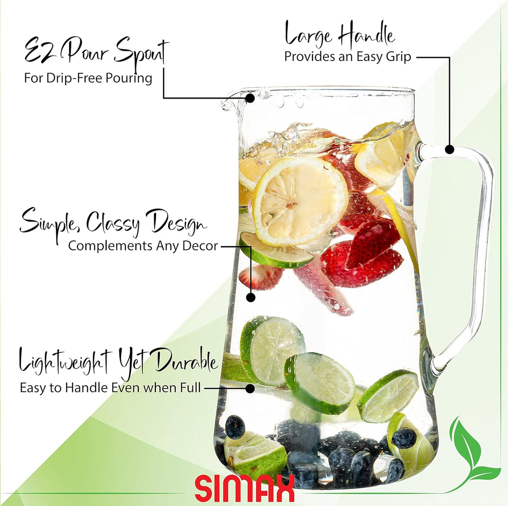Large Glass Pitcher With Spout, 2.5 Quart (80 Ounce) Borosilicate Glass Iced Tea Pitchers with Handle, Angled