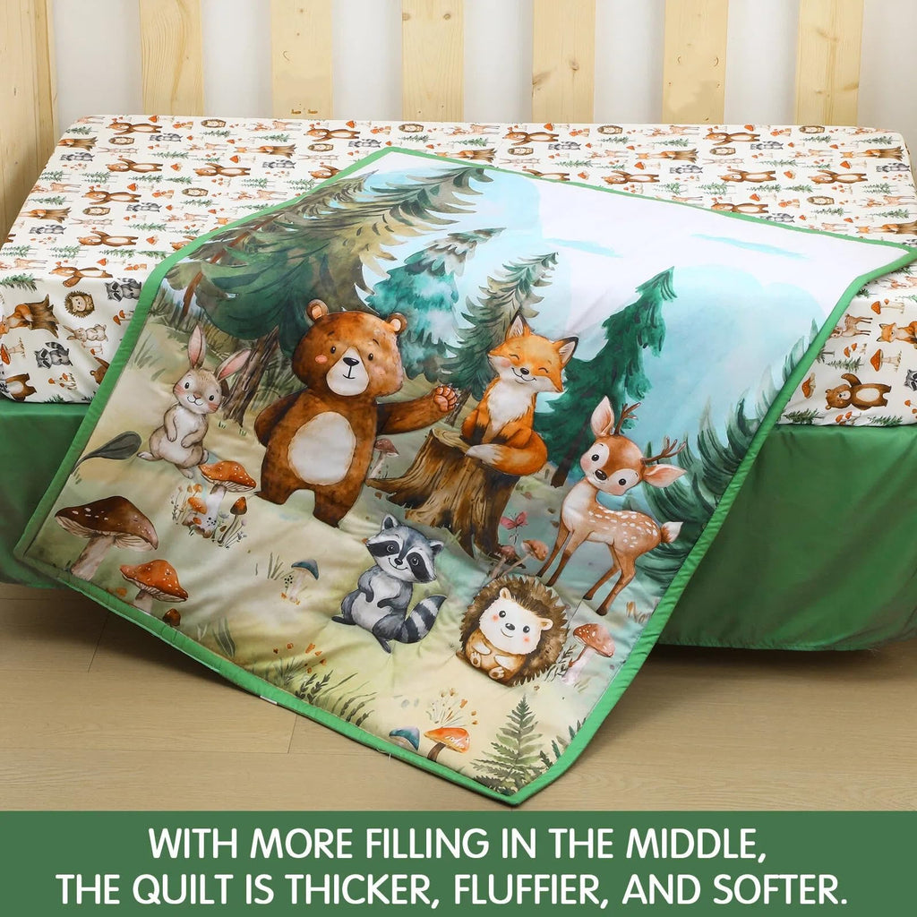 3 Pcs Woodland Animal Crib Sheet Set Baby Crib Bedding Set Includes 52"x28" Fitted Sheet, Quilt, Bed Skirt for