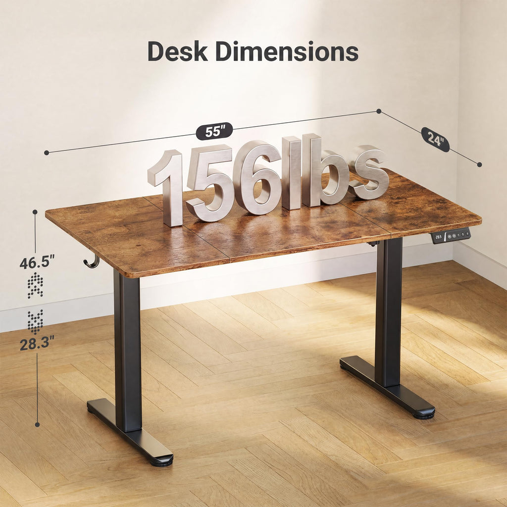 Electric Height Adjustable Standing Desk, 55x24 Inch, Rustic Brown