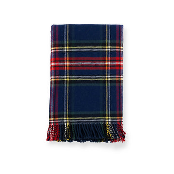 Merino Wool Tartan Plaid Throw Blanket, 50x70, Navy Red