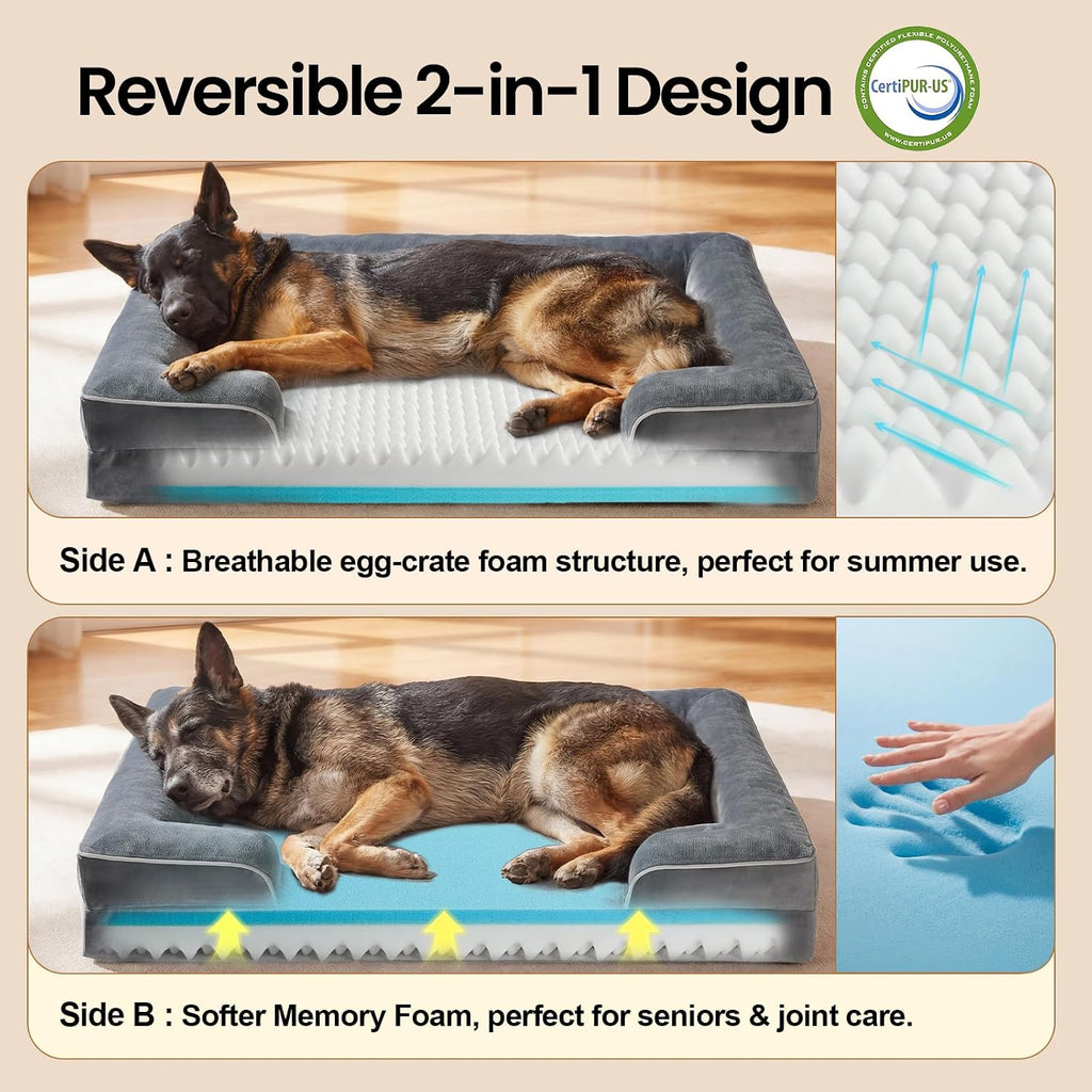 Orthopedic Extra Large Dog Bed Couch, Memory Foam, 44× (Gray)