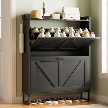 Shoe Cabinet with 2 Flip Drawers, Slim Shoe Storage