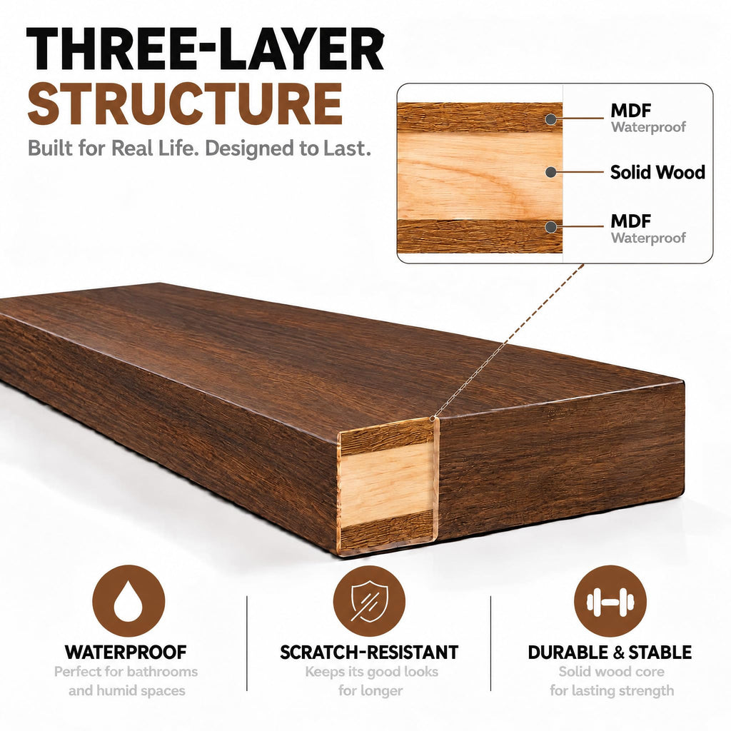 Wall Mounted Floating Shelves (Walnut-Like, Set of 3, 16" Mixed)