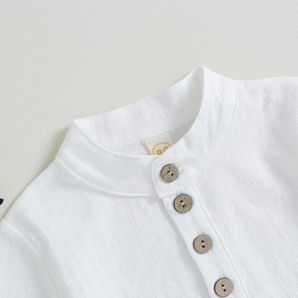 Toddler Baby Boy Clothes Cotton Linen Henley Shirts Button Down Long Sleeve Shirts Casual Pants Set