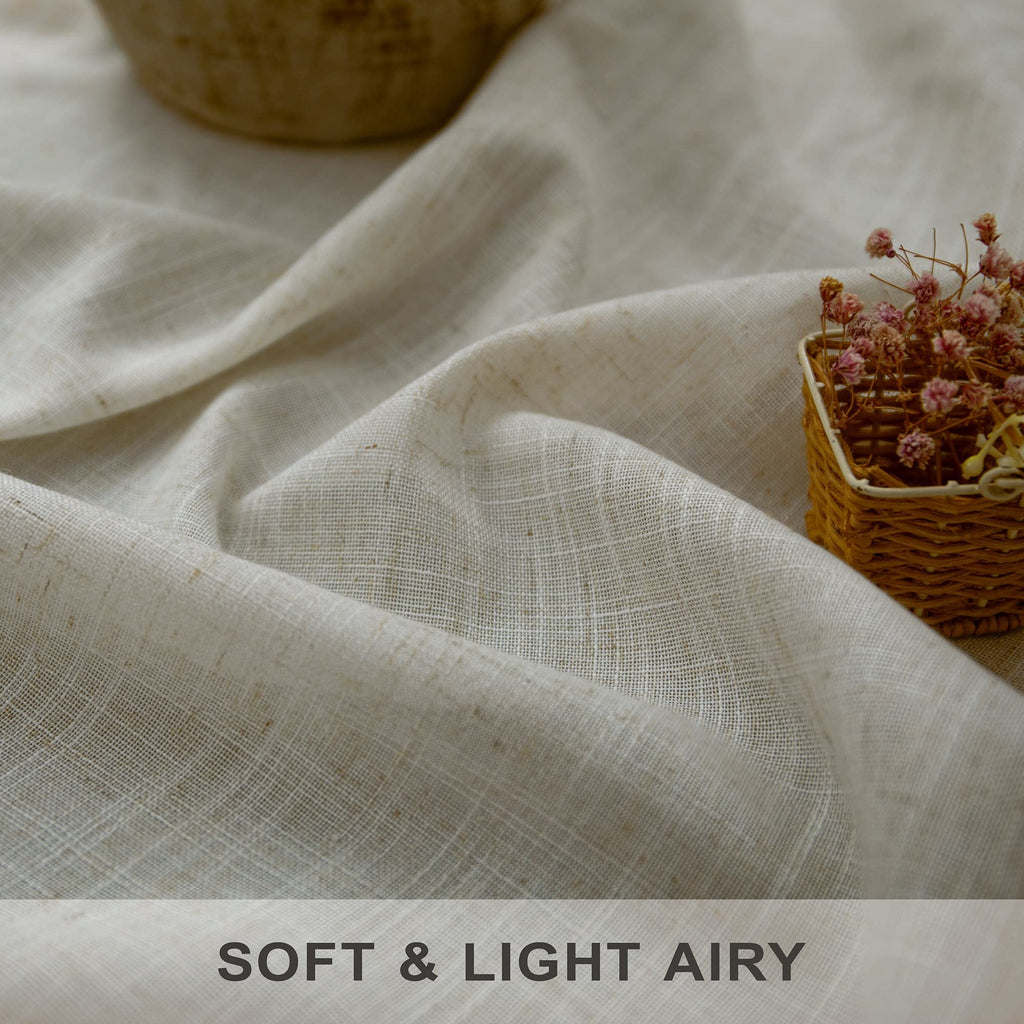 Half Curtains for Windows 36in Long Flax Linen Kitchen Tiers 2 Panels Back Tab Pocket Semi Privacy Glare Control