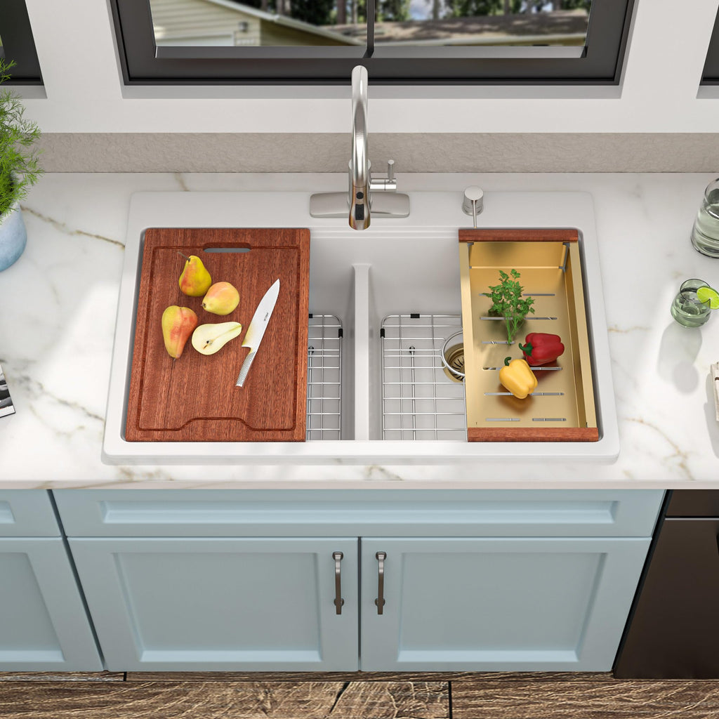 33"x22" Granite Composite Kitchen Sink Double Bowl 50/50 Split