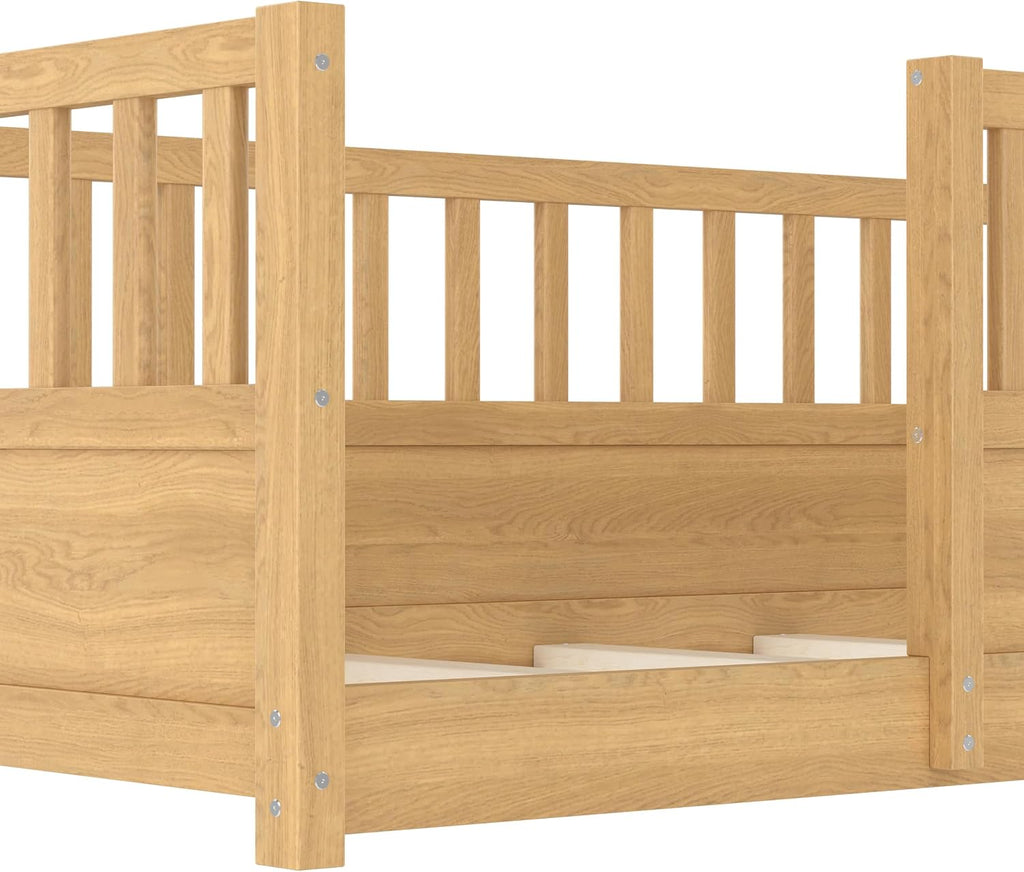 Twin Size Floor Bed with Slats and Fence