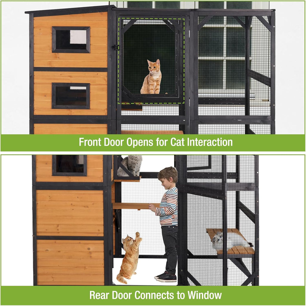 Extra Large Outdoor Catio Cat Enclosure Indestructible Cat House Weatherproof Feral Cat Shelter with Weatherproof