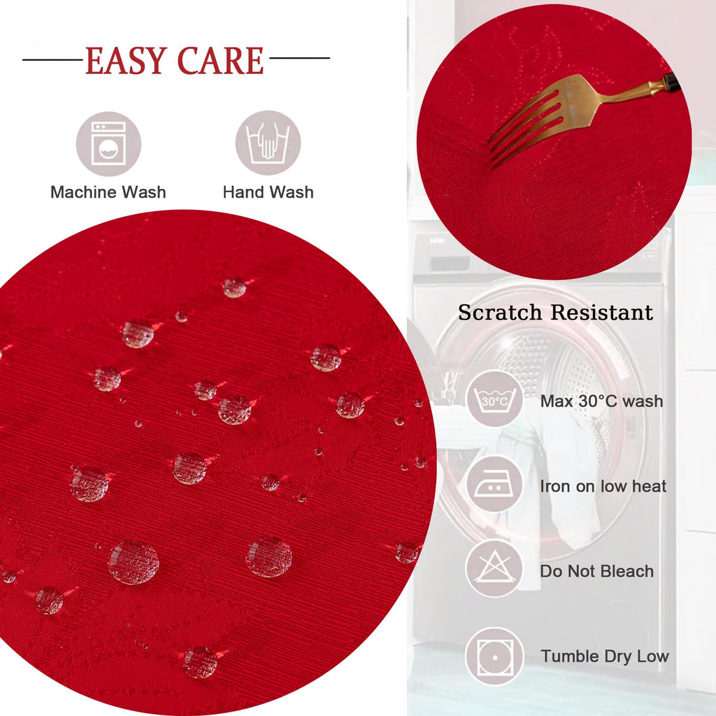 Red Christmas Tablecloth, Jacquard Fabric Winter Poinsettia Round Table Cloth, Countryside Waterproof Kitchen Dining