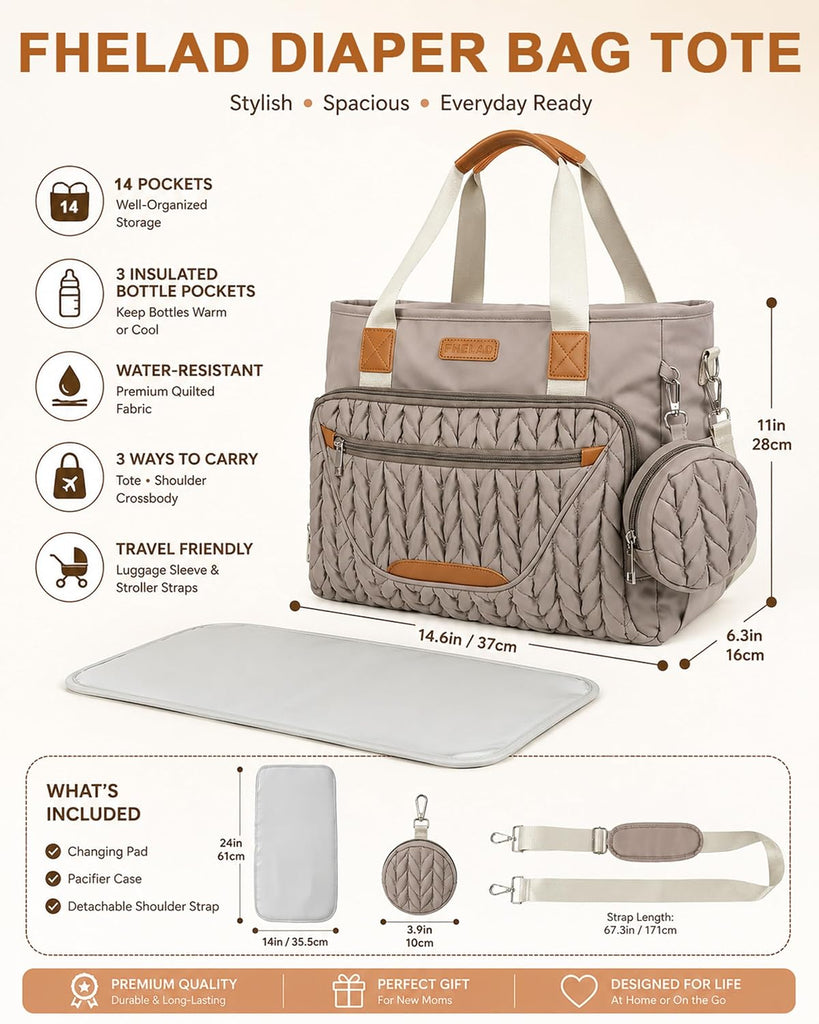 Diaper Bag Tote, Baby Shower Gifts for Mom Set (Brown Taupe)