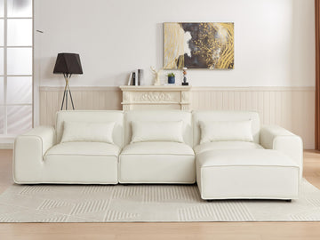 134" Oversized Minimalist-Modern Modular Sectional Sofa, Low Profile Feather Deep Seats Upholstered in Imitation