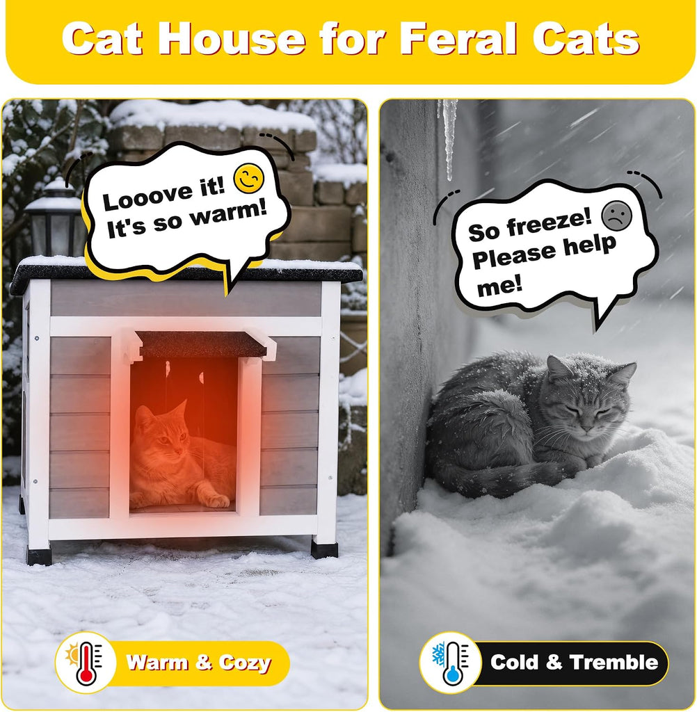 Insulated Outdoor Cat House, Weatherproof Feral Cat Shelter, Gray