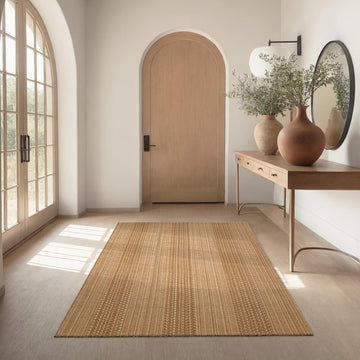 3x5 ft Washable Area Rug, Textured Natural Woven Low-Profile Entryway Rug with Non-Slip Backing, Neutral Light Brown